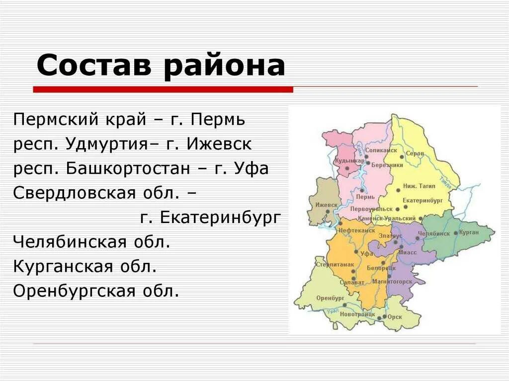 Урал россии 9 класс. Урал состав района география 9 класс. Состав Уральского района 9 класс география. Уральский экономический район состав района. Состав Уральского эконом района.