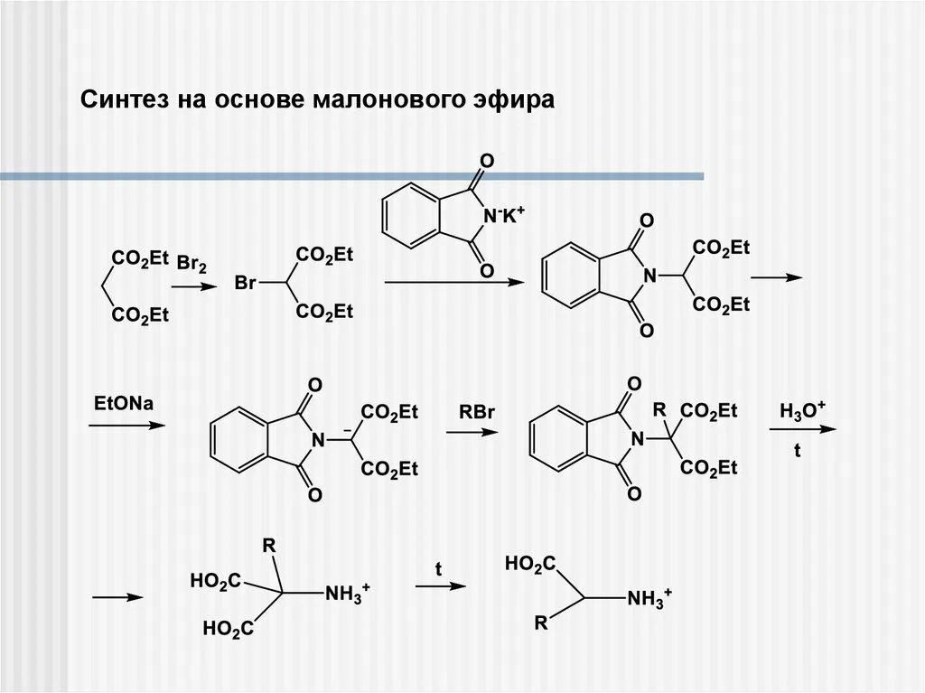 Малоновый Синтез. Синтез из малонового эфира. Алкилирование малонового эфира. Малоновая кислота из малонового эфира.
