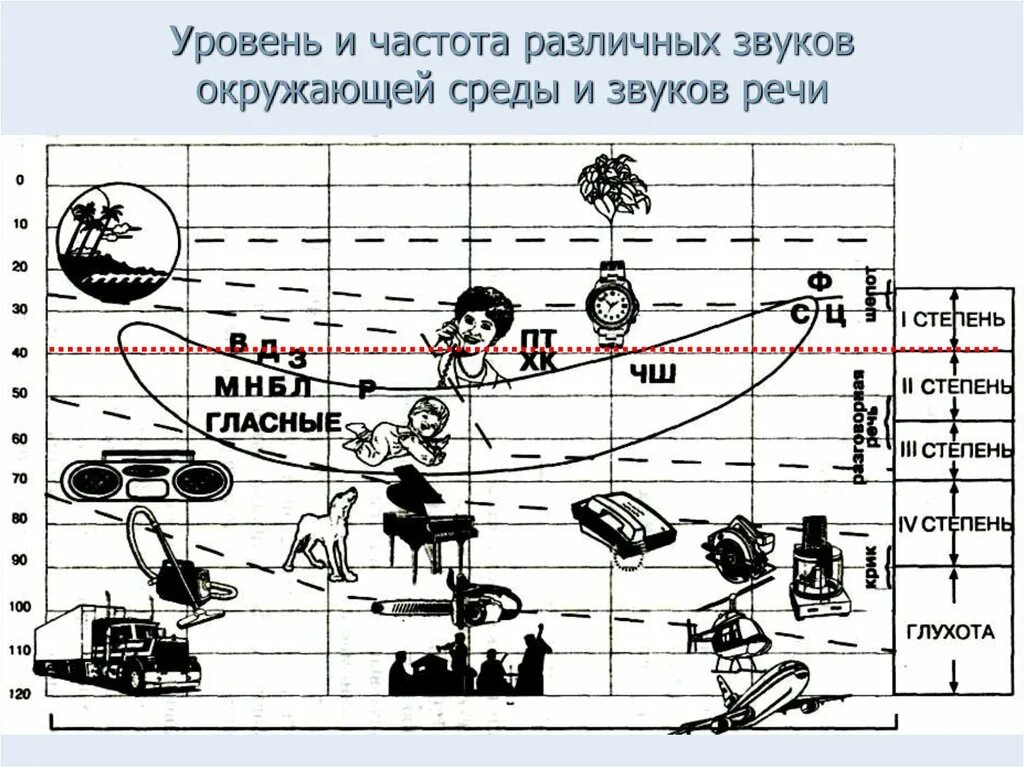 Уровень и частота речевых звуков. Частота звука. Громкость и частота звуков речи. Частотный диапазон звуков речи. На рисунке приведены частоты воспринимаемые органами слуха