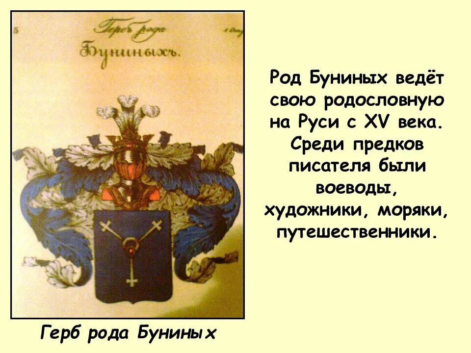 Описание герба буниных. Герб буниных. Род литературы бунина. Родовой герб бунина. Герб рода буниных описание 5 класс.