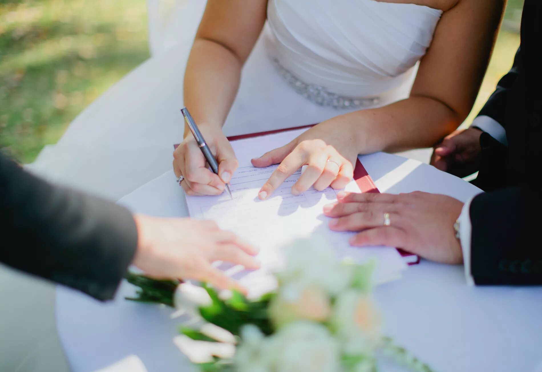 Вступление в брак. Свадебное соглашение. Вступающим в брак. Невеста подписывает. Вступление в брак с заключенным