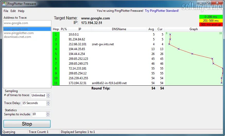 Pingplotter. Pingplotter