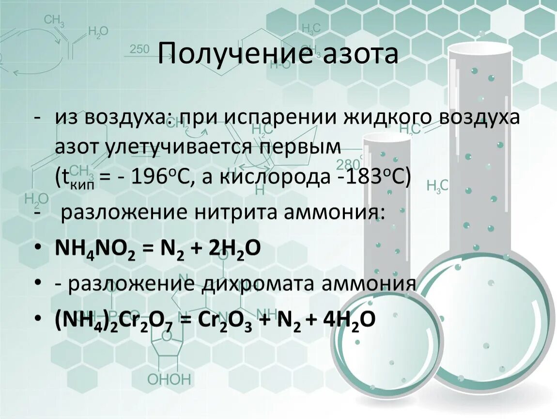 Разложение соединений азота. Способы получения азота в лаборатории и промышленности. Способы получения азота. Получение и свойства азота. Методы получения азота.