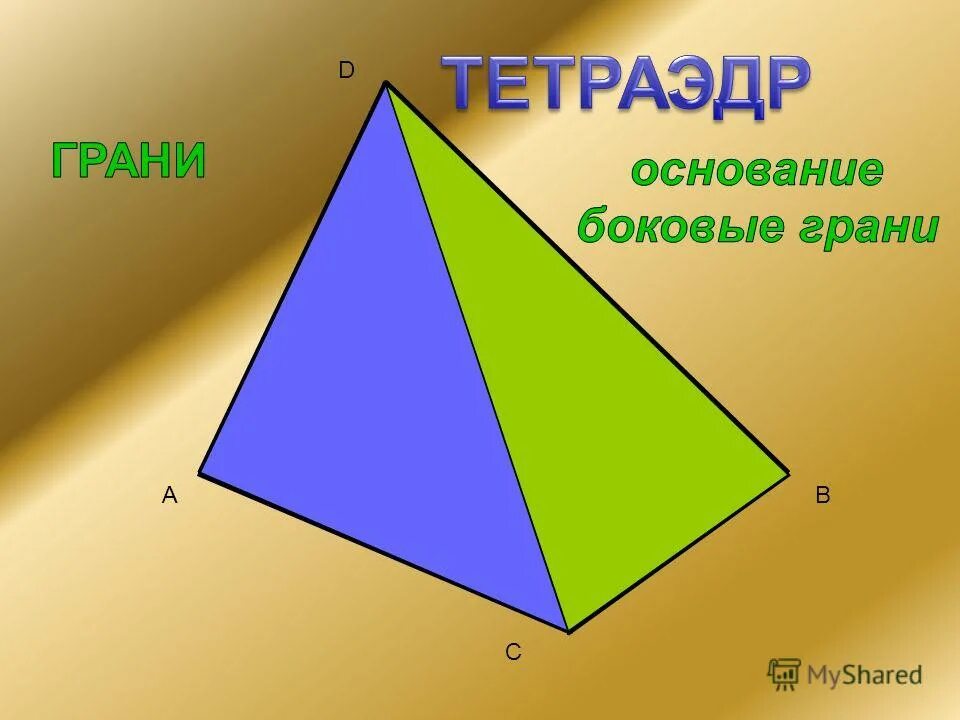 Площадь поверхности тетраэдра. Тетраэдр и его элементы. Понятие тетраэдра. Стороны тетраэдра. Правильный тетраэдр и его высота.