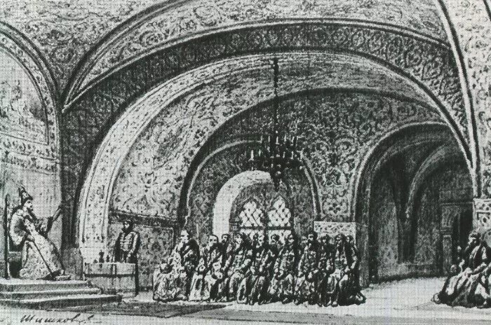 Дума при алексее михайловиче. Боярская Дума в Грановитой палате. Картина Боярская Дума 16 век.