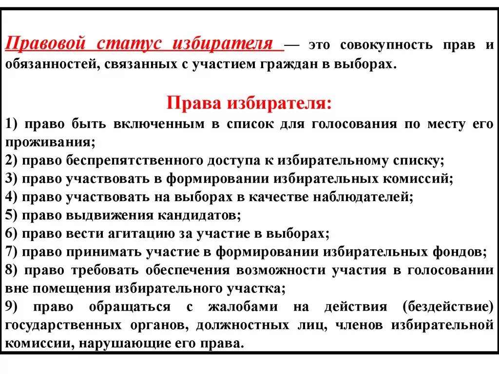 Выборы это право или обязанность гражданина. Правовой статус избирателя в РФ. Обязанности избирателя. Правовой статус избирателя обязанности.