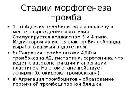 Этапы тромбоза