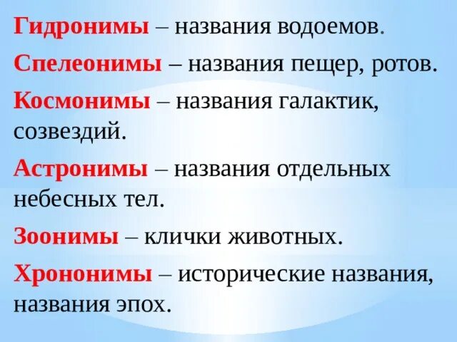 Гидронимы спелеонимы космонимы. Астронимы примеры. Хрононимы примеры. Зоонимы примеры.