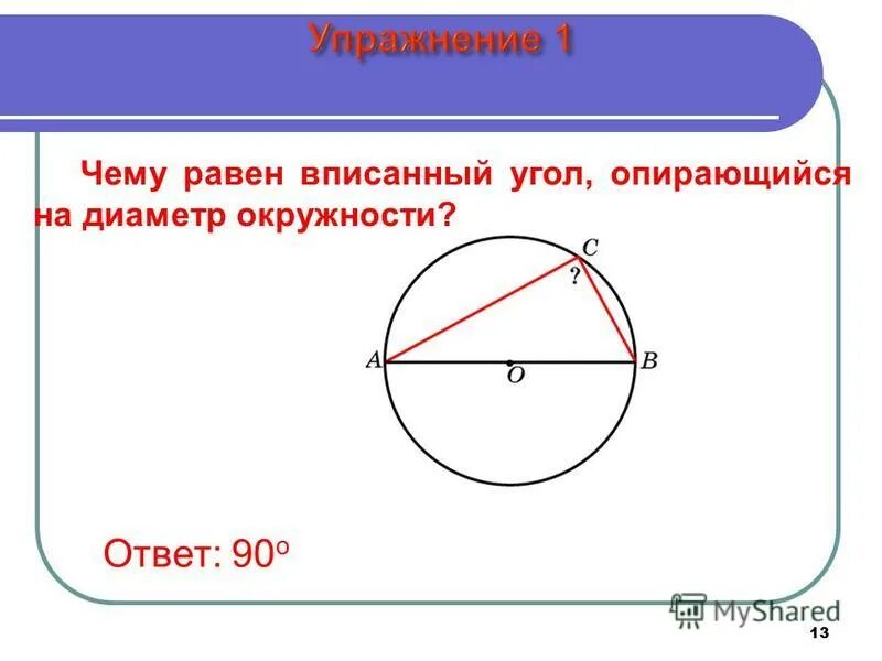 Сторона опирающаяся на дугу окружности равна. Угол на диаметре окружности. Вписанная окружность опирающаяся на диаметр. Вписанный угол на диаметр. Угол опирающийся на диаметр.