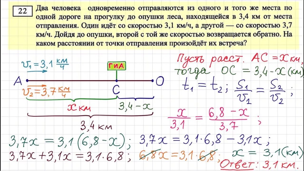 Огэ математика 1 5 деревни. Два человека отправляются одновременно. Задание из ОГЭ 22 математика. Два человека одновременно отправляются из одного и того же места. Задание 22 ОГЭ математика с решениями.