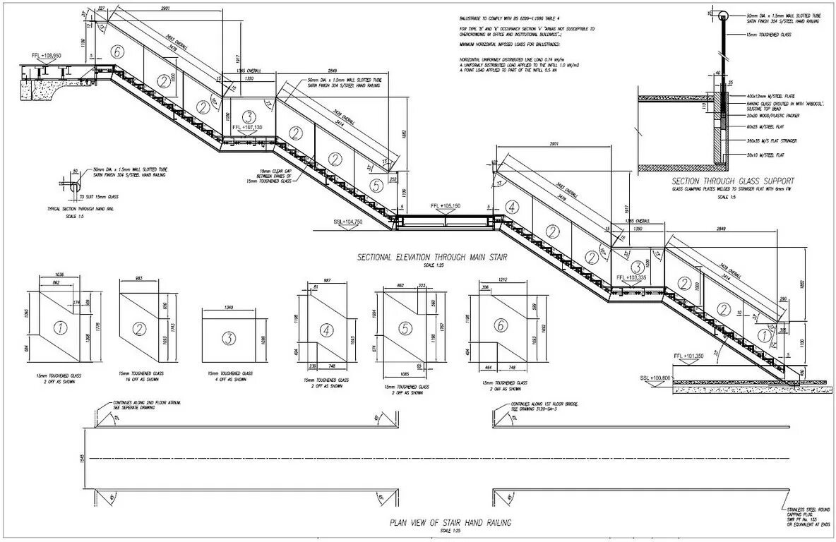 Staircase Sections Architecture. Handrail for Railing drawing detail. Round Stair constructive node scheme. Tradition Section Action. Support section