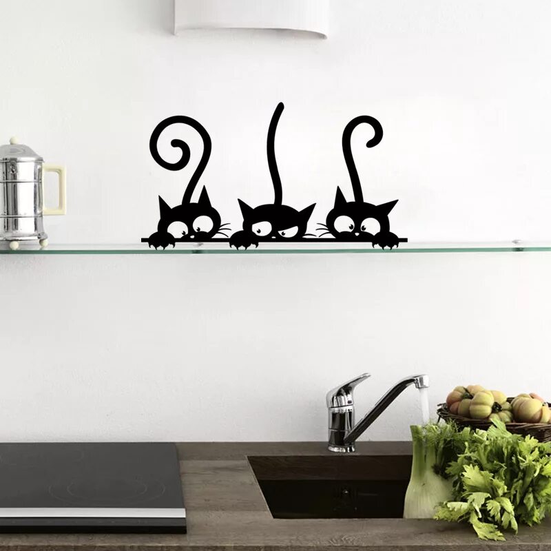 Cats kitchen. Наклейка на холодильник кот. Виниловая наклейка кота на холодильник. Наклейка - три кошки. Кошка на кухне.