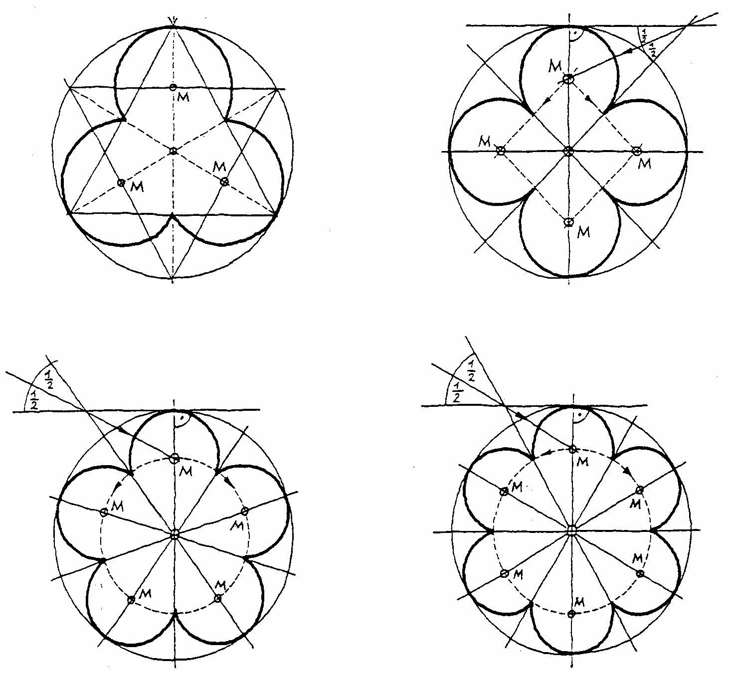 Простые геометрические построения. Розетка чертеж циркулем. Красивые рисунки циркулем. Узор из окружностей. Орнамент циркулем.