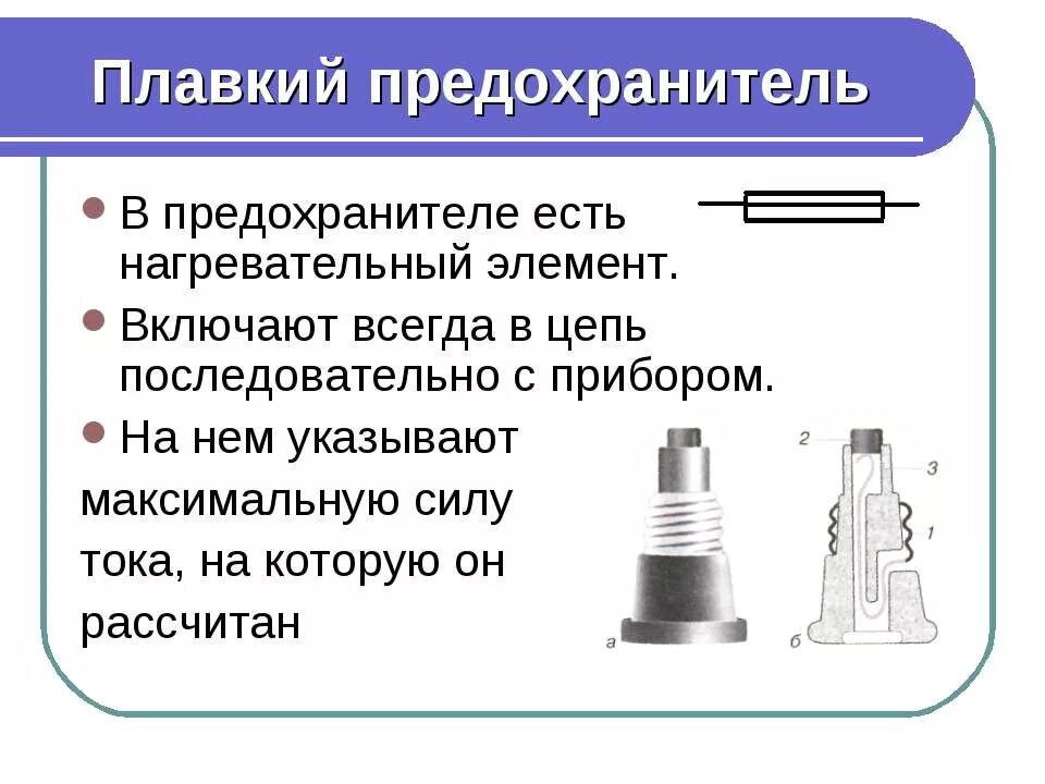 Плавкие предохранители в цепи. Плавкий предохранитель это в физике. Предохранитель в электрической цепи. Типы плавких предохранителей.