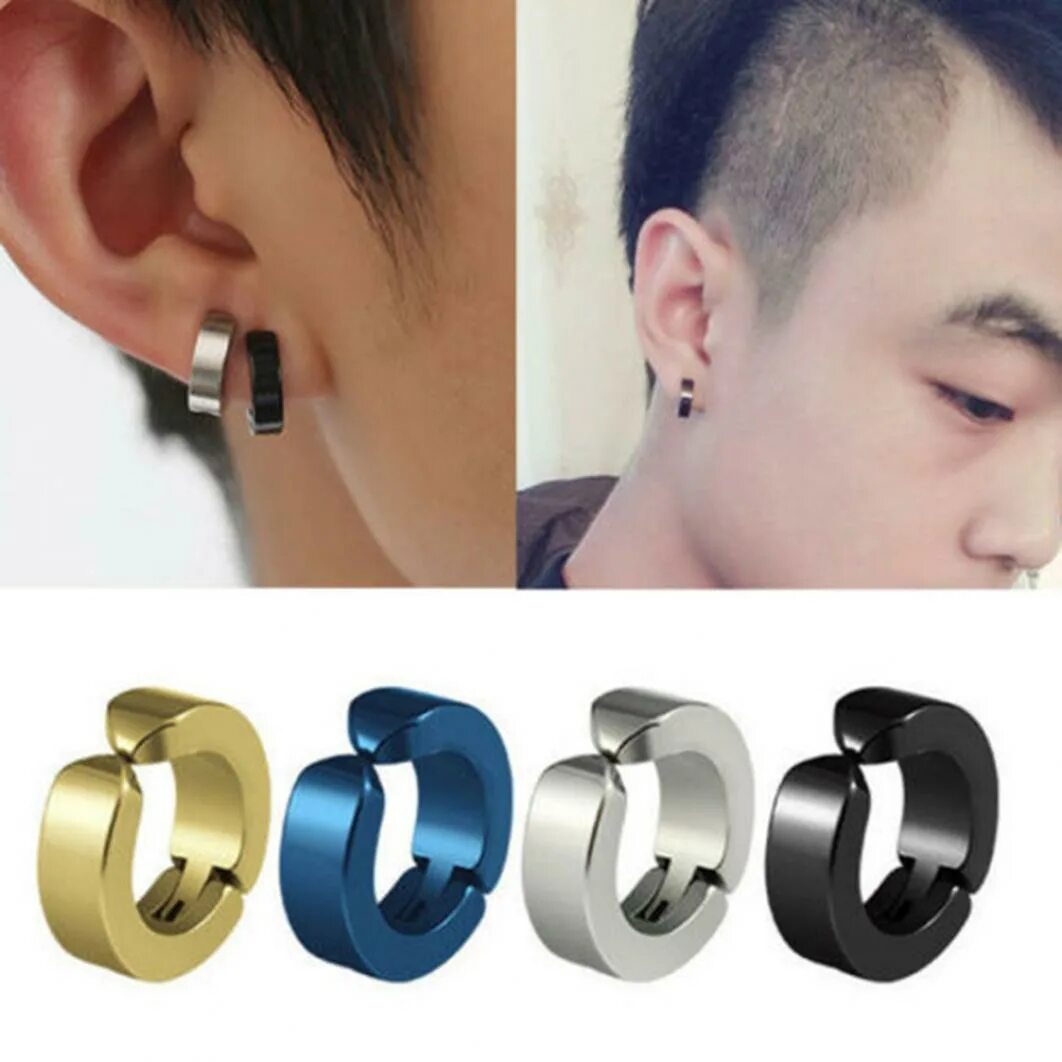 Клипсы для ушей мужские. Серьги non-piercing clip on fake mens boy ear stud cuff hoop earrings stainless steel -. клипса серьга 6мм. парень с серьгой. серьги клипсы мужские.