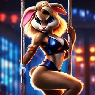 Lola bunny furry; as stripper dancer; в полный рост; on the pole.