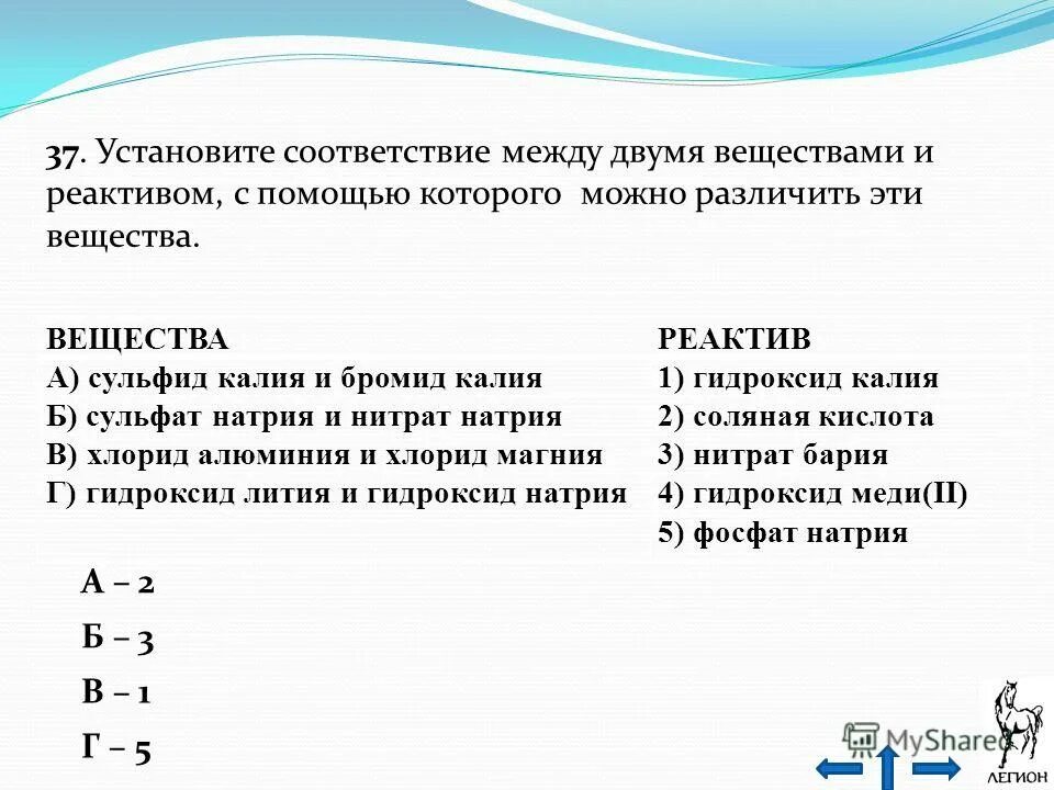 Установите соответствие реагента с калием