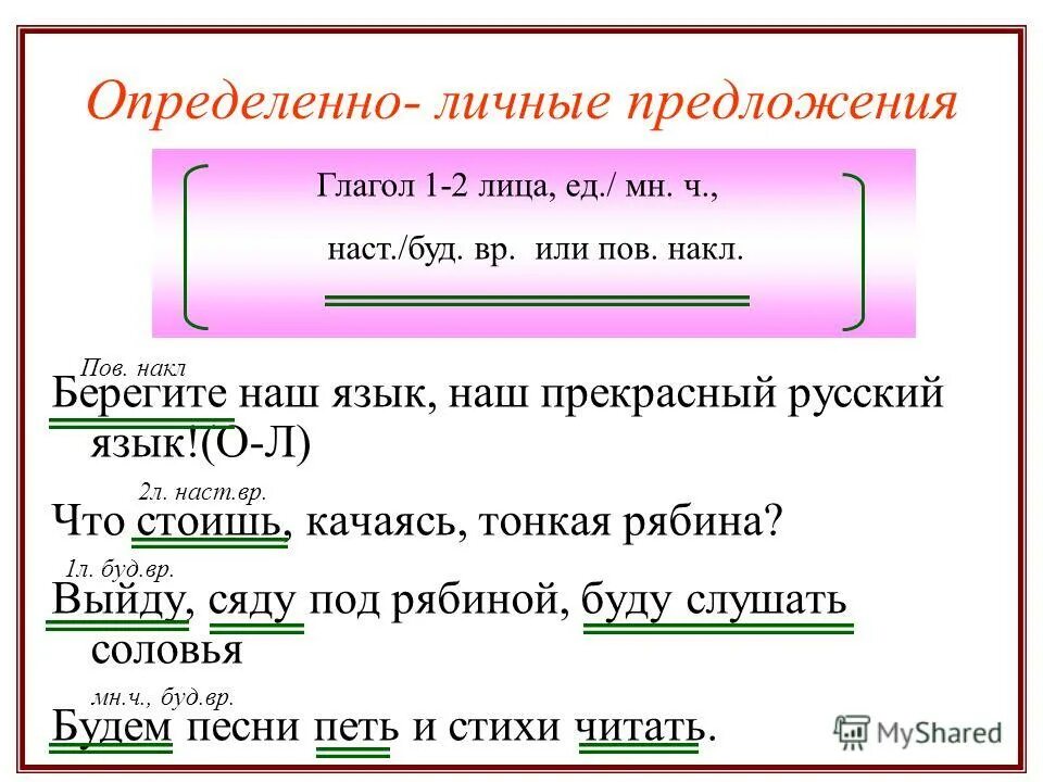 П и о л предложения. Определенноеличные предложения. Определееоличные предложения. Определенно личные предложения. Определенное личное предложение.