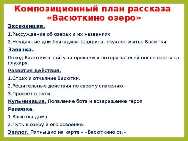 План текста васюткино озеро 5