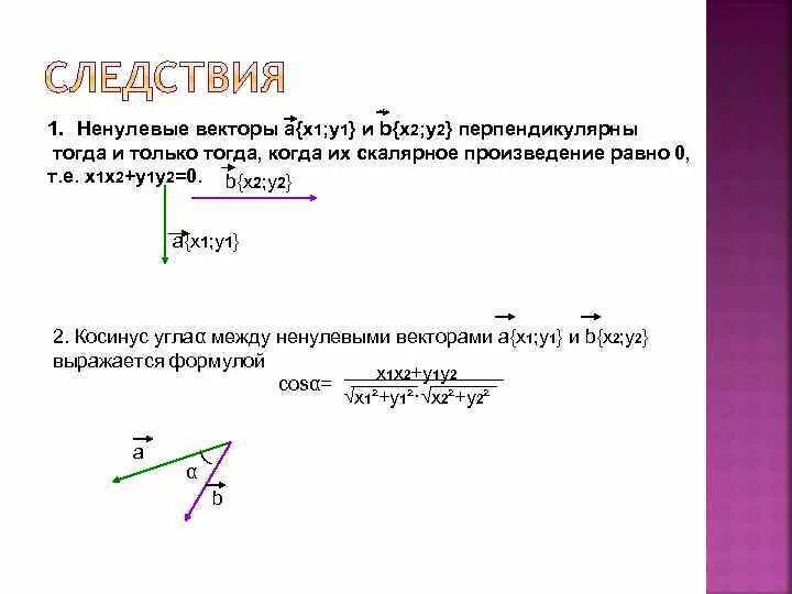 Векторы перпендикулярны тогда и только. Ненулевой вектор. Два вектора перпендикулярны. Вектор а перпендикулярен вектору b тогда и только.