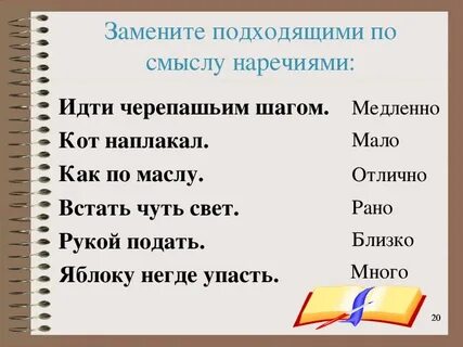 Подберите подходящие по смыслу наречия