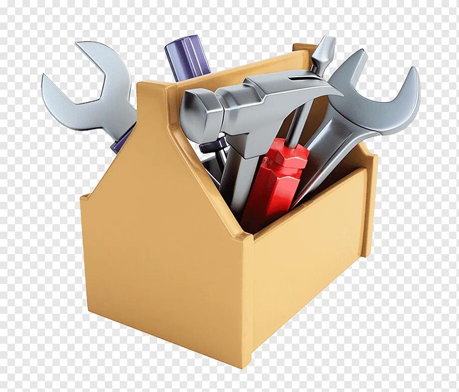 Ремонтный ящик. Коробка для инструментов. Ящик с инструментами на прозрачном фоне. Строительный ящик для инструментов. Инструменты на белом фоне.