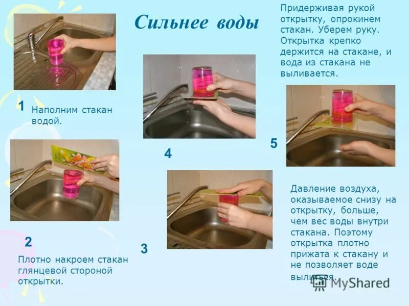 почему вода не вытекает из перевернутого стакана. опыт со стаканом и водой. перевернутый стакан с водой. вода не выливается из стакана. опыт по физике со стаканом воды.