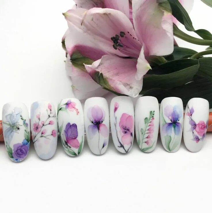 #watercolornail #flowernail Нейл-арт цветы, Цвет ногтей, Акварельное окрашивание