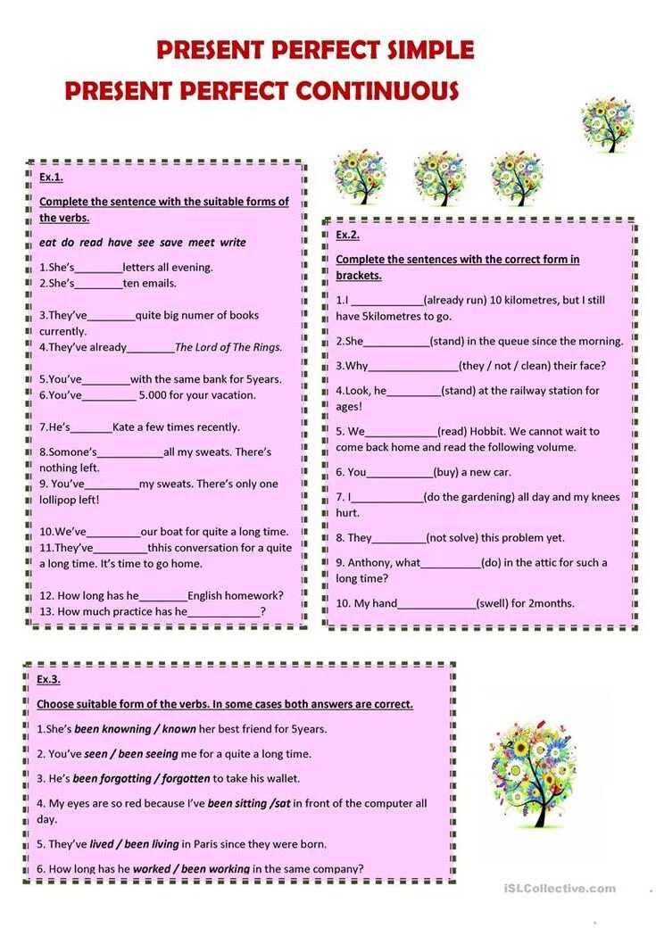Tenses exercises, Present perfect, Teaching english