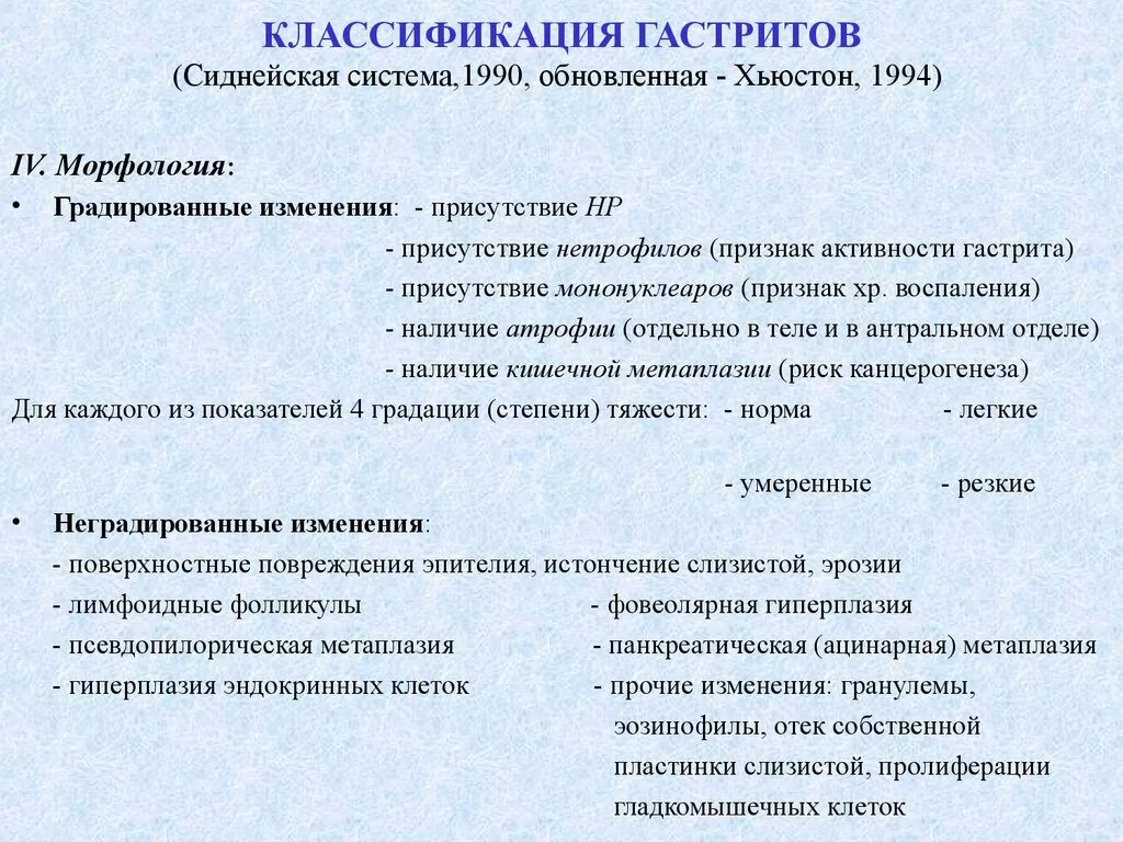 Сиднейская классификация хронического гастрита (1990). Типы хронического гастрита на основе хьюстонской классификации. Сиднейская классификация гастритов 1994. Сиднейская система классификации хронических гастритов. Хьюстонская классификация хронического гастрита таблица.