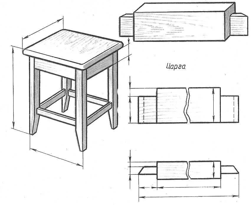 Проект по технологии из дерева 7 класс. Чертёж табуретки на Шиповом соединении. Чертеж царги и проножки табурета.. Царга и проножка на табурете что это. Сборочный чертеж табурета.