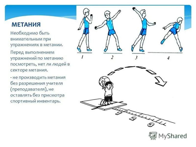 При метании необходимо