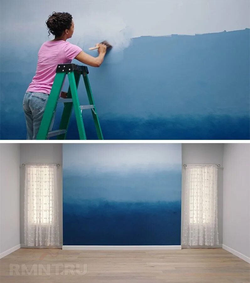 Как делать плавные переходы. Крашенные стены. Градиентное окрашивание стен. Необычная покраска стен. Дизайнерская окраска стен.