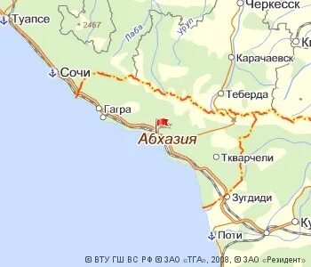 Сколько км от сочи до абхазии