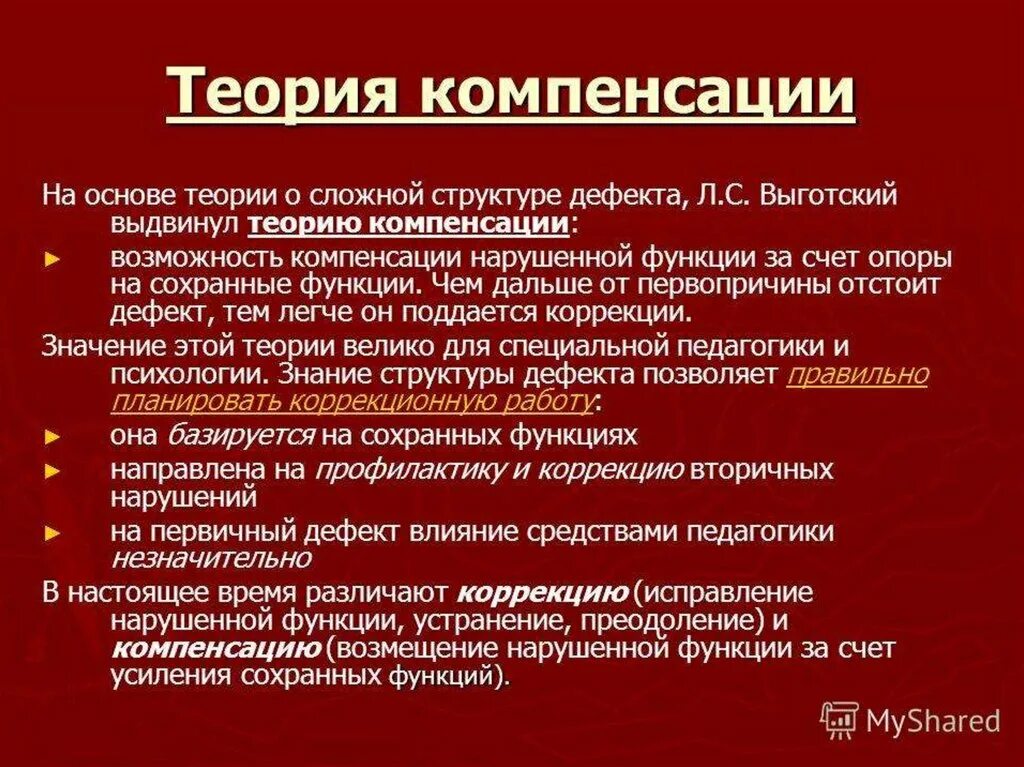 Теория компенсации. Компенсация дефекта. Выготский о дефекте и компенсации. Теория компенсации психических функций. Основы возмещения