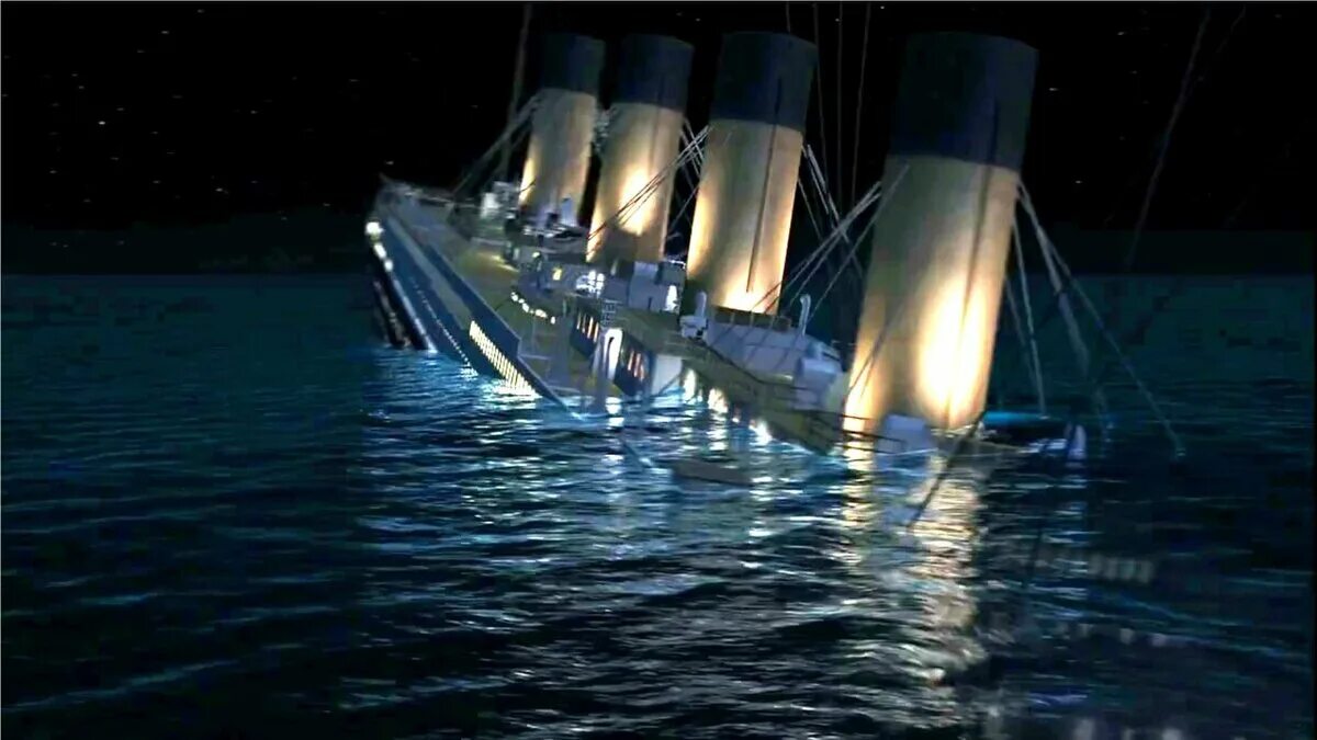 Корабль Титаник тонет. Титаник фото.