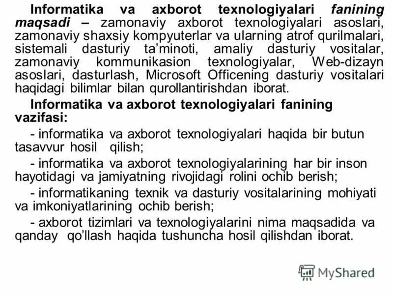 Informatika va axborot texnologiyalari