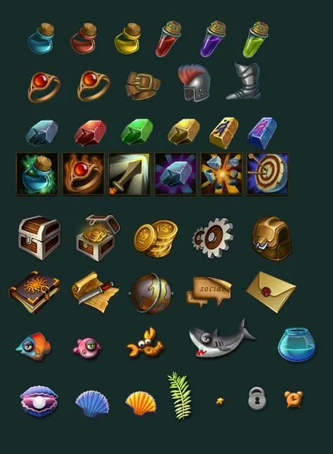 Иконки предметов фэнтези. Казуальная графика в играх. Игровые иконки дизайн. Item design. Казуальная графика в играх.