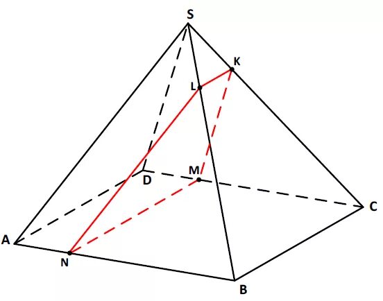 Сечение параллельное стороне пирамиды. В правильной четырёхугольной пирамиде SABCD сторона основания ab равна 4. Сечение правильной четырехугольной пирамиды. Сечение четырехугольной пирамиды. Построение сечения правильной четырехугольной пирамиды.