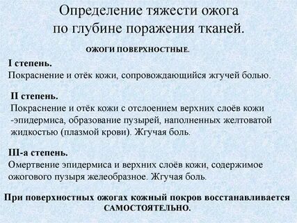 Тяжесть ожога