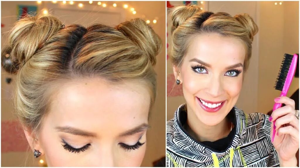 Прическа с двумя рожками. Причёска с двумя гульками и распущенными волосами. Прическа пучок и распущенные волосы. Барбара палвин мисс манга. Как сделать 2 волос.