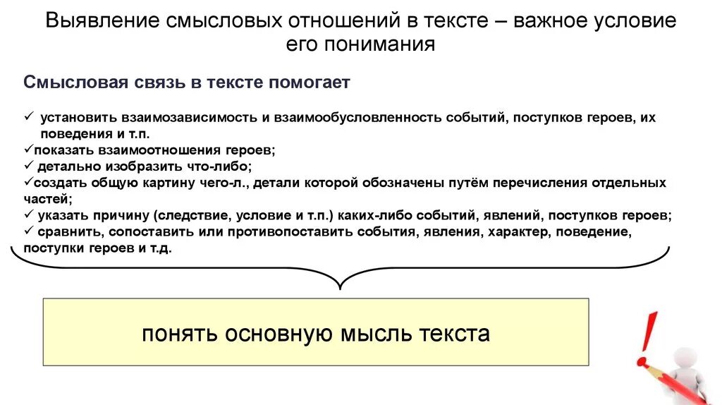 Типы связи егэ русский. Смысловая связь предложений. Смысловые связи в тексте. Смысловые отношения в тексте. Типы смысловой связи.