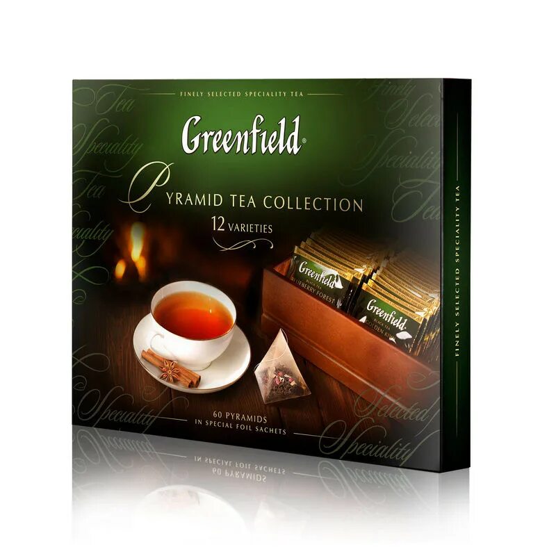 Купить чай гринфилд подарочный. Чай Greenfield ассорти 60 пакетиков. Чай Greenfield Pyramid Tea collection ассорти 60. Набор чая Гринфилд. Чай Гринфилд подарочный набор ассорти.