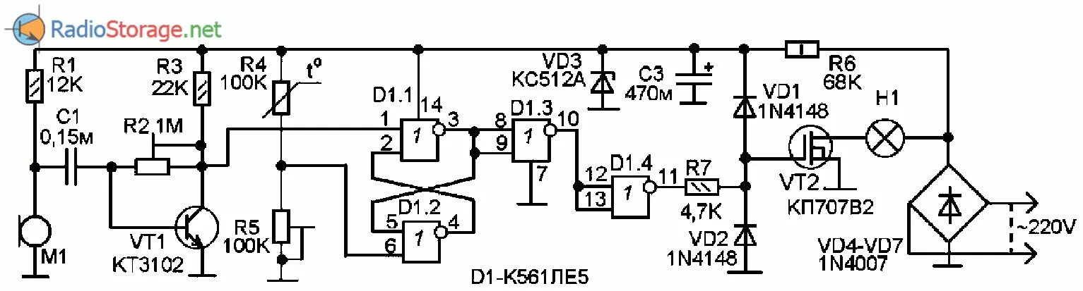 Схема акустического датчика включения освещения. Автомат включения света фар на к561ле7. Схема хлопкового выключателя на 220в. Принципиальная схема акустического реле. Свет по хлопку