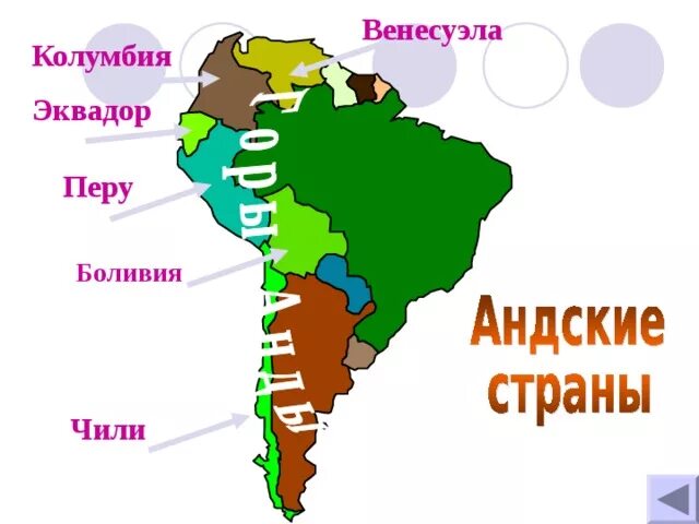 Страны расположенные в андах. Андские страны на карте Южной Америки. Венесуэла, Колумбия, Эквадор, Перу, Боливия, Чили. Перу Эквадор Колумбия. Андские страны Латинской Америки.