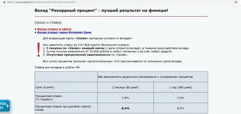 Совкомбанк открыть счет физическому лицу