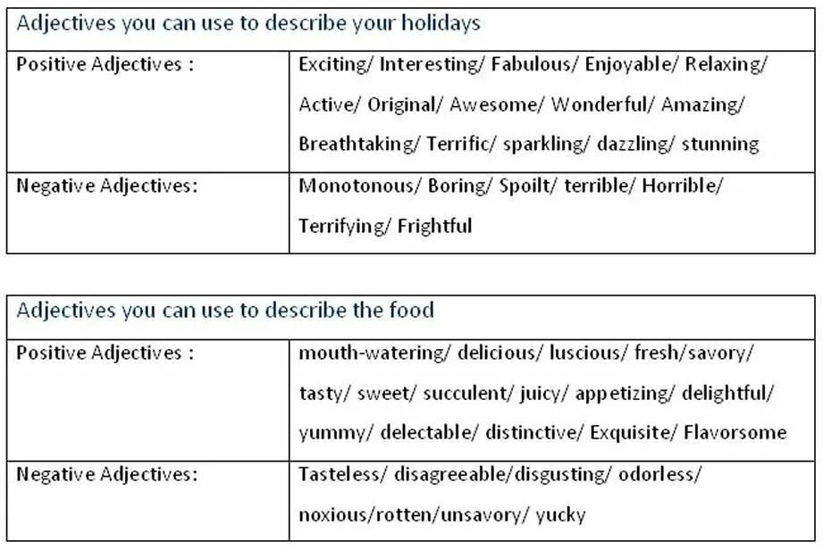 Holiday adjectives