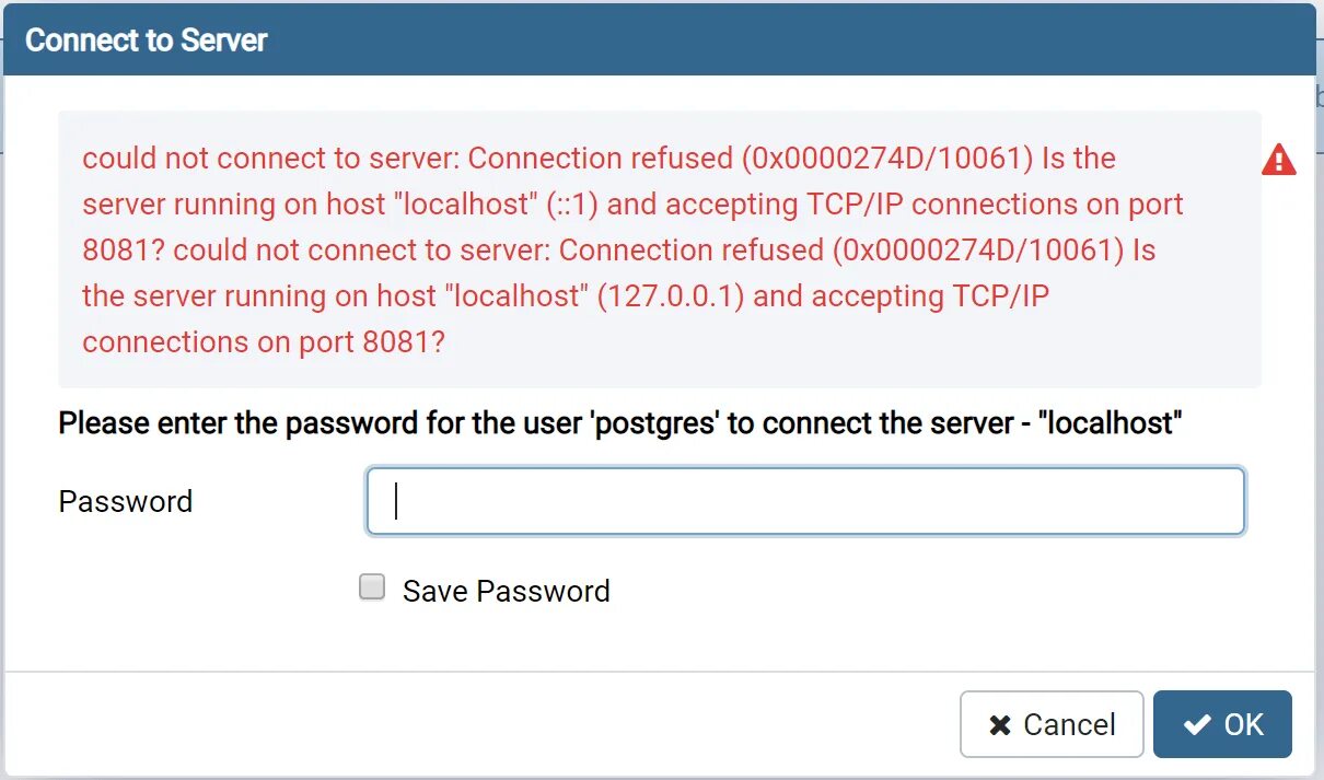 Error could not connect. Connection refused: connect. could not connect. код ошибки tcp 10061. no connect.