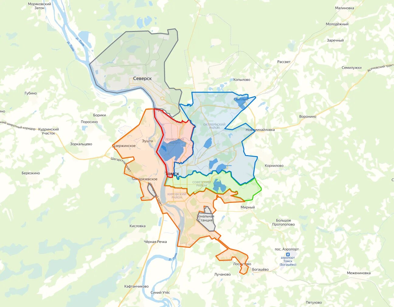 Кировская какой район. Томск районы города на карте. Районы Томска на карте. Карта города Томска по районам. Границы районов Томска на карте города.