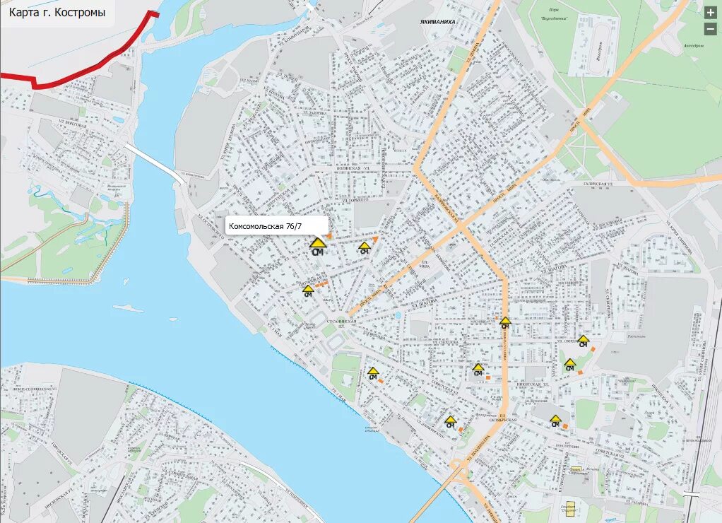 Кострома показать на карте россии. Кострома карта города с улицами. Кострома. Карта города. Кострома карта города с улицами и домами. Карта центра Костромы с улицами.